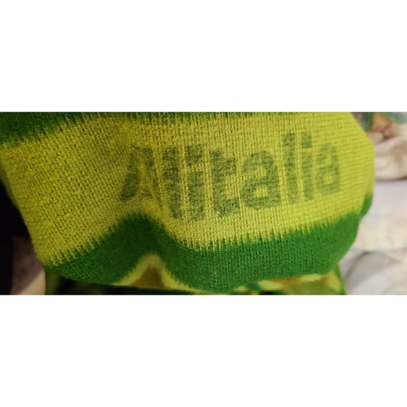 Vintage Green Stiped Alitalia Italian Airline Blanket shawl Lanerossi Italy - Picture 2 of 3